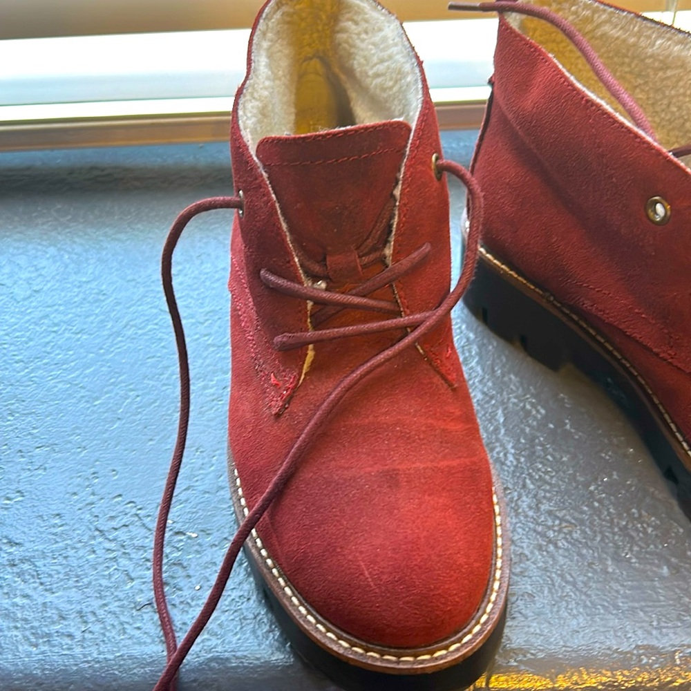 Brand new, suede, maroon colored ankle boots
